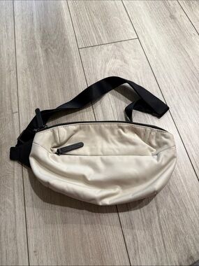 July Neutral Beige Crossbody Belt Bag with Black Strap